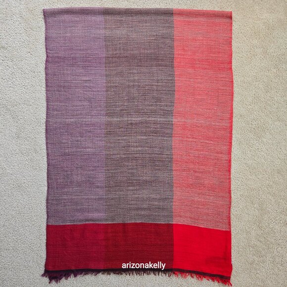 Eileen Fisher Wool & SIlk Lightweight Scarf Red Burgundy Purple